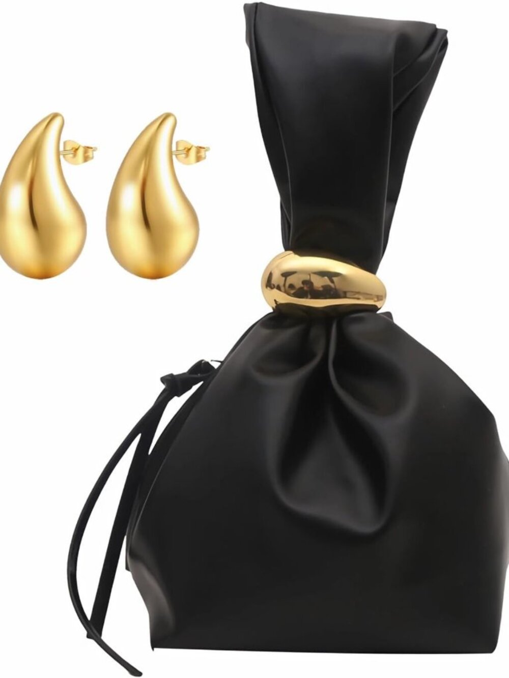 Chic Small PU Wristlet Purse for Women with Gold Accents & Stylish Earring